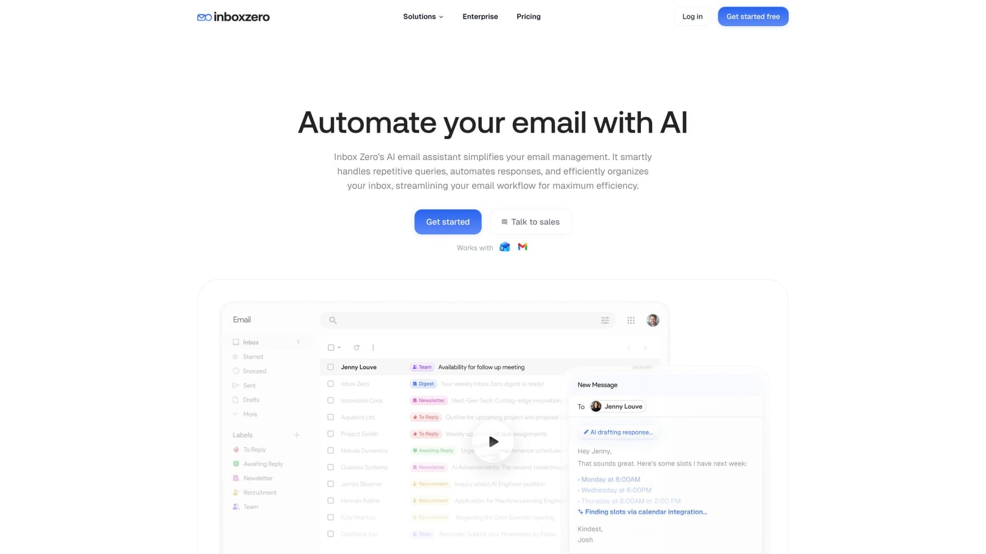 Inbox Zero AI automation page demonstrating intelligent email rules and auto-categorization